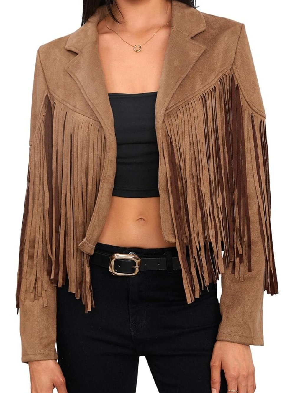 🤠☮️ NEW Cropped Faux Suede Leather Fringe Western  hippy Jacket - Size XXL 🤠☮
